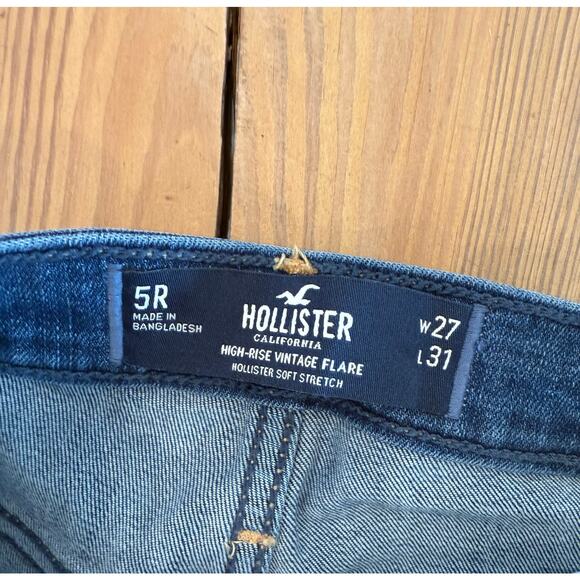 Hollister Distressed High Rise Vintage Flare Soft Stretch Jeans 5 (27) Dark Wash - Picture 3 of 5